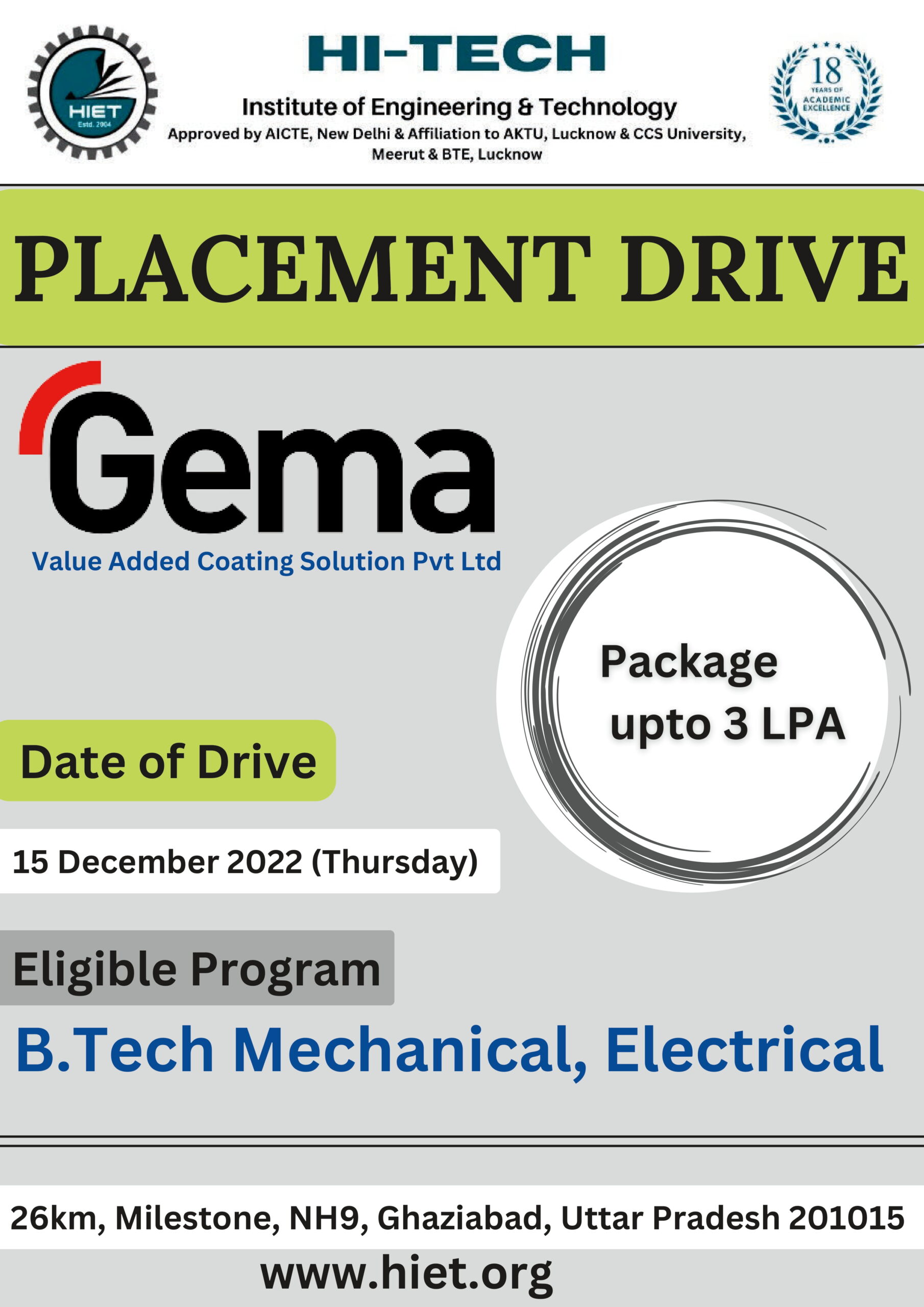 Placement Drive – Gema Value Added Coating Solution Pvt. Ltd. (15 December 2022)
