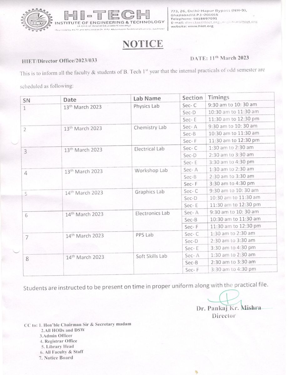 Internal Lab Schedule