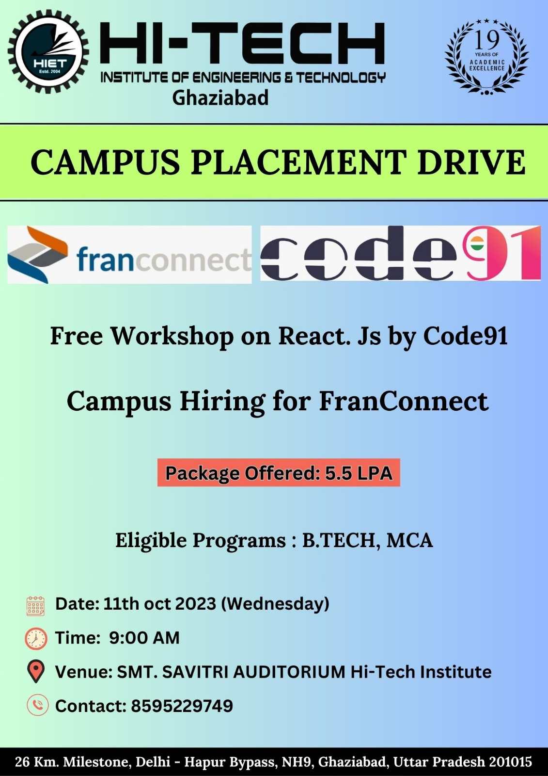 Campus Placement Drive by FranConnect (11-Oct-2023)