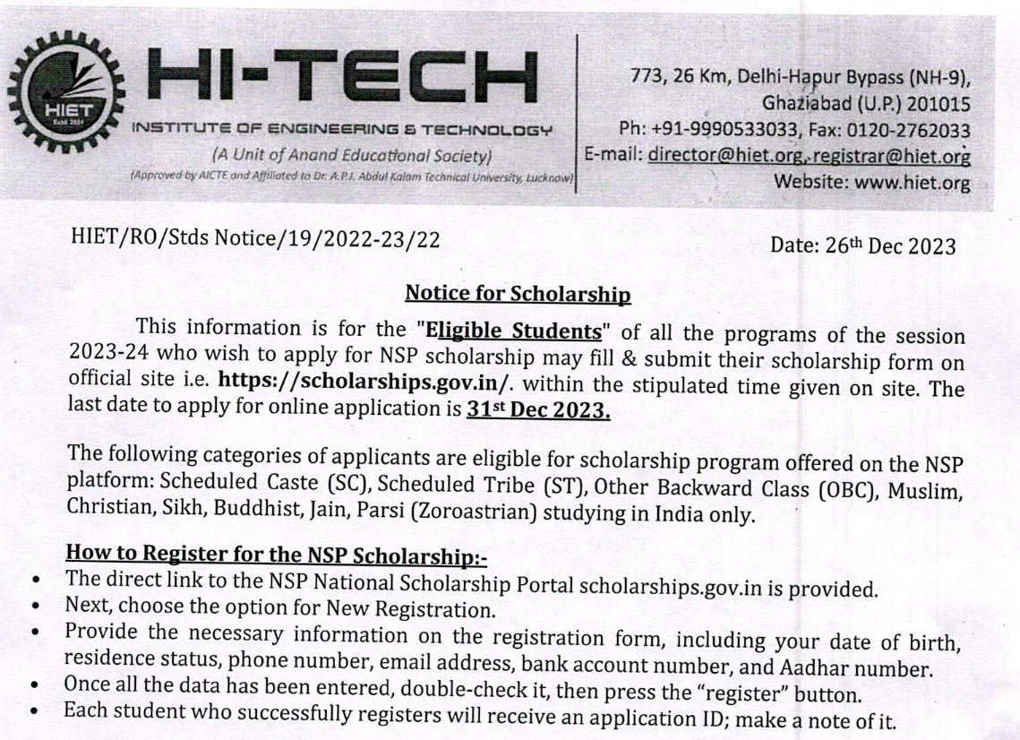 Scholarship Notice