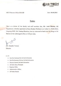 Mr. Amit Sharma appointed Dean (Student Welfare)