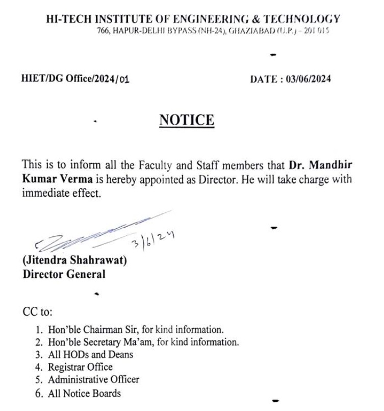 Dr. Mandhir Kumar Verma appointed Director